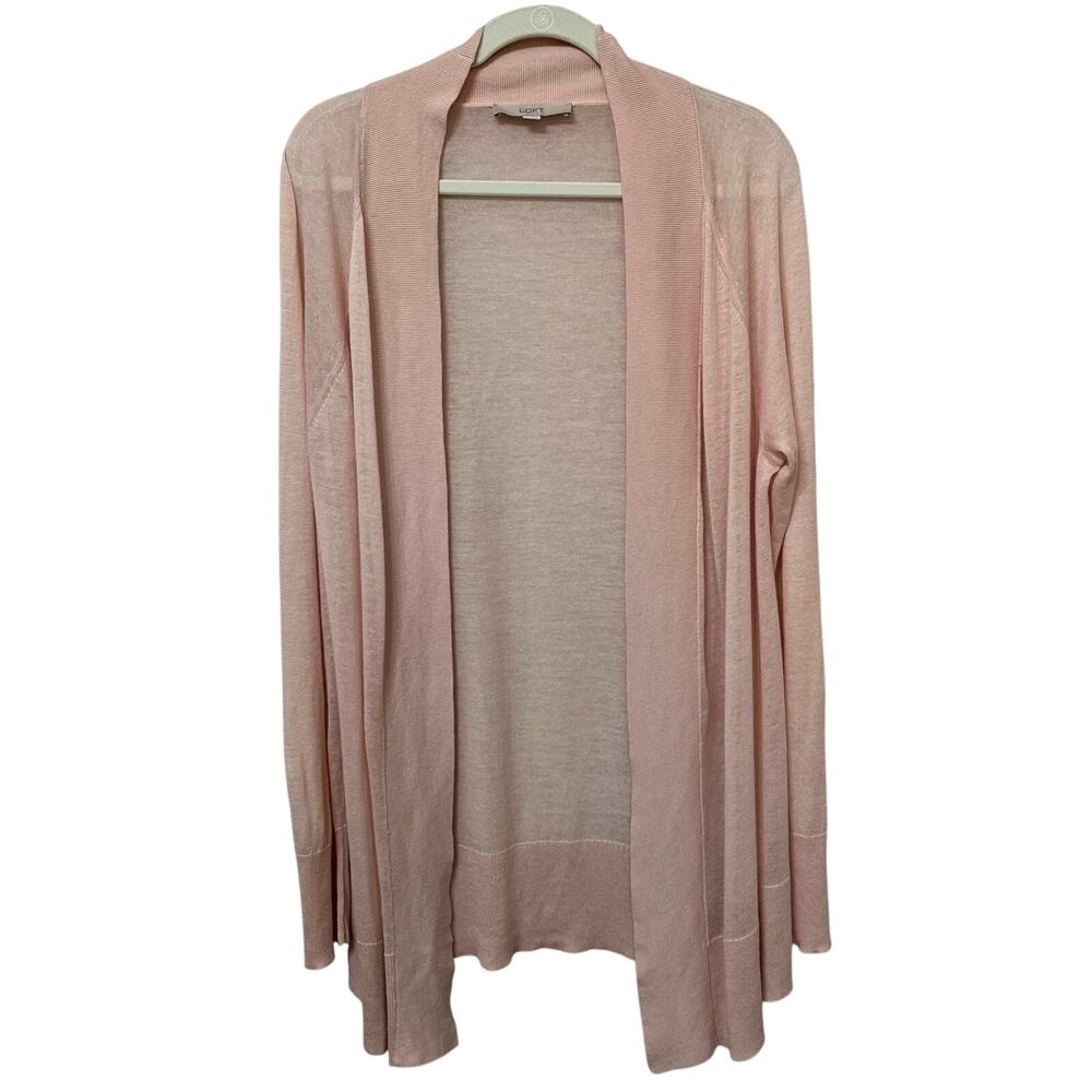 Loft Women’s Lightweight Cardigan Sz XL Pink Semi Sheer Open Side Slits